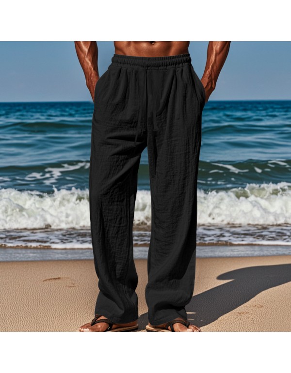 Men Fashion Casual Solid Color Wide Leg Trousers