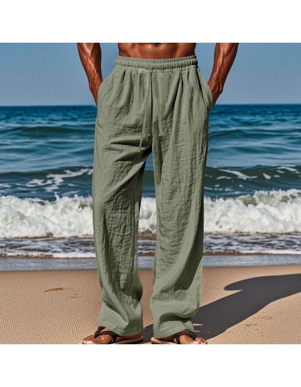 Men Fashion Casual Solid Color Wide Leg Trousers