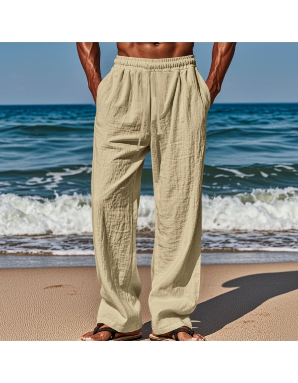 Men Fashion Casual Solid Color Wide Leg Trousers