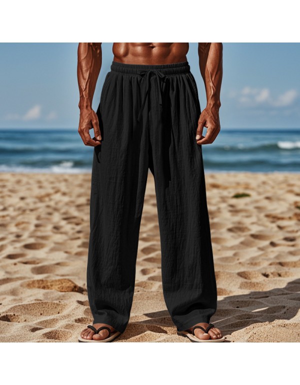 Men Fashion Casual Solid Color Wide Leg Trousers