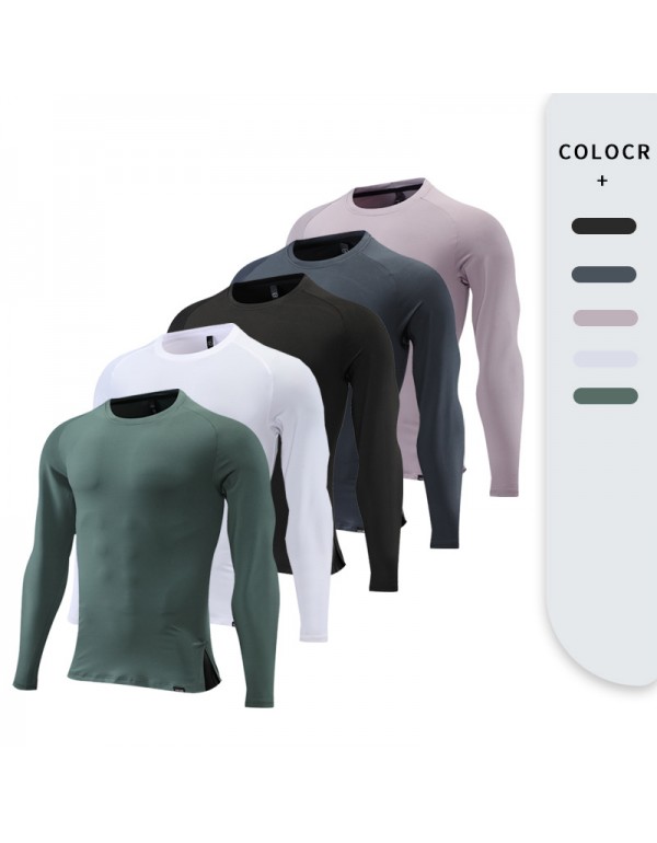 Men Casual Training Quick Dry Solid Color Sports Long Sleeve T-Shirt