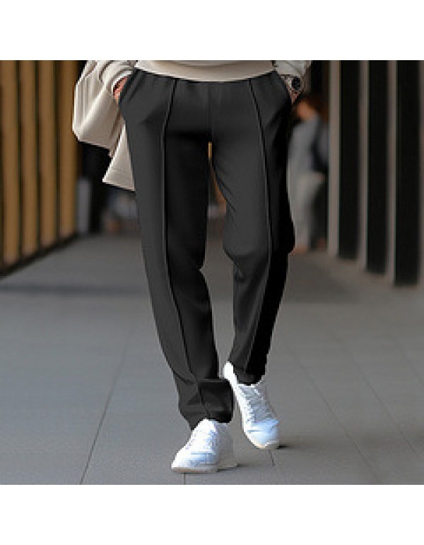 Men Fashion Casual Basic Solid Color Waffe Straight Pants