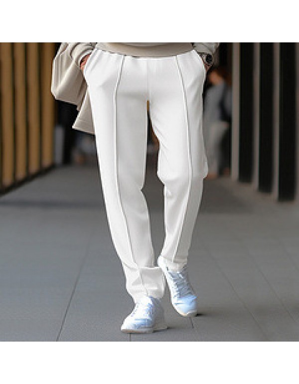 Men Fashion Casual Basic Solid Color Waffe Straight Pants