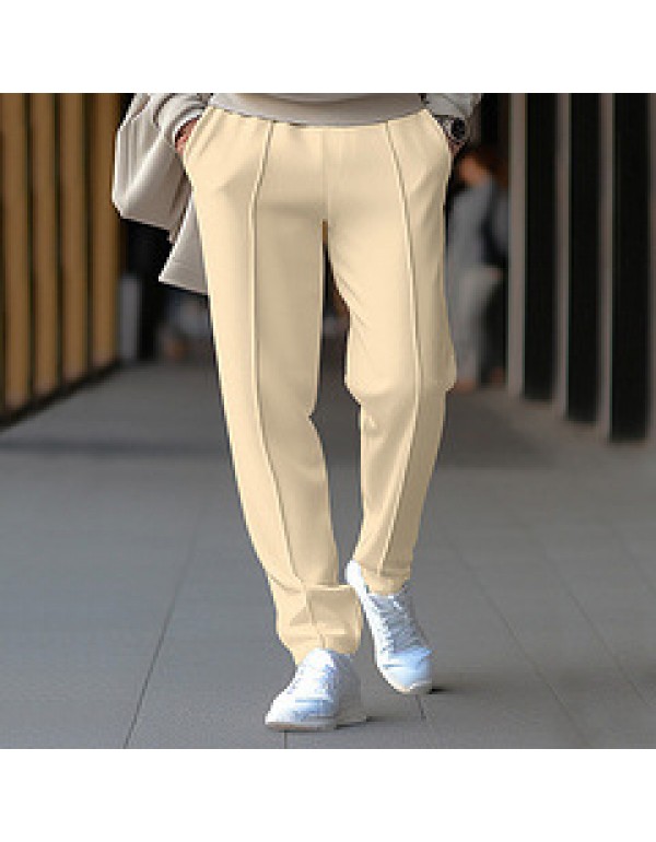 Men Fashion Casual Basic Solid Color Waffe Straight Pants