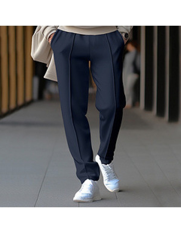 Men Fashion Casual Basic Solid Color Waffe Straight Pants