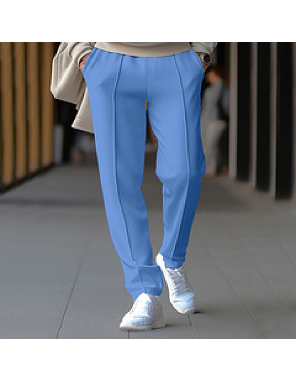 Men Fashion Casual Basic Solid Color Waffe Straight Pants