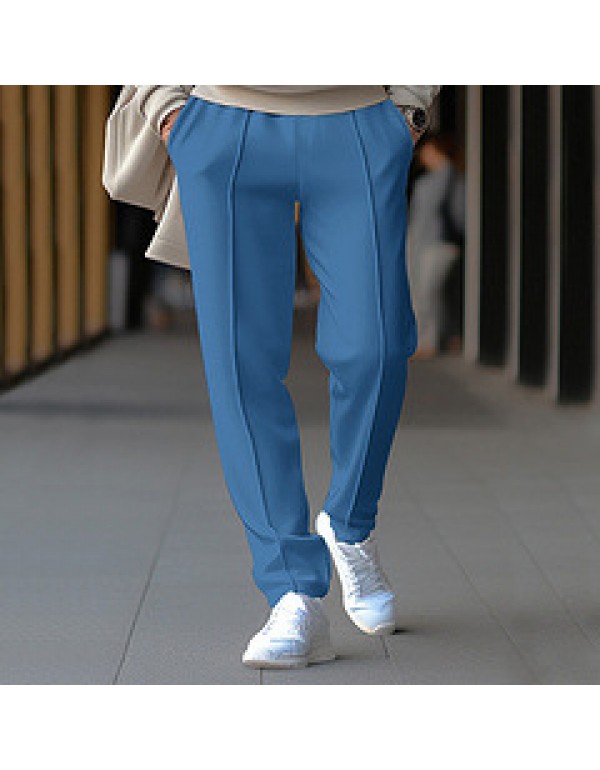 Men Fashion Casual Basic Solid Color Waffe Straight Pants