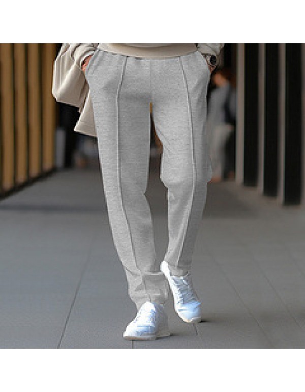 Men Fashion Casual Basic Solid Color Waffe Straight Pants