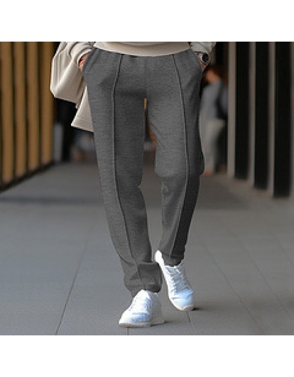 Men Fashion Casual Basic Solid Color Waffe Straight Pants