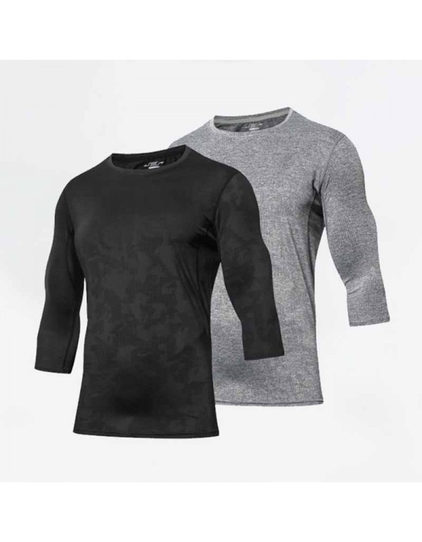 Men Casual Basic Quick Drying Long Sleeve Round Ne...