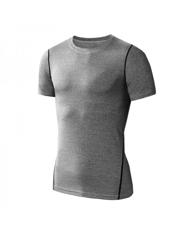 Men Casual Basic Solid Color Quick Drying Short Sleeve Round Neck Sports Tight T-Shirt