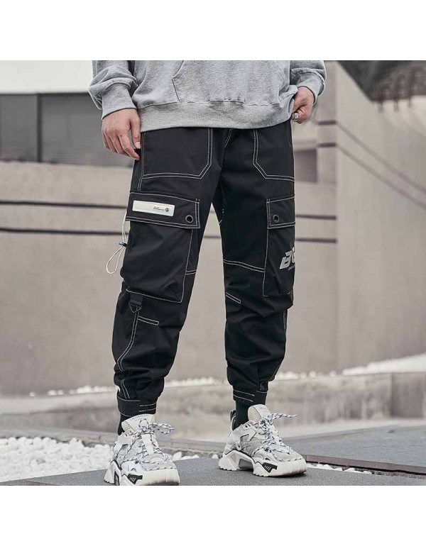 Men Fashion Casual Street Tide Alphabet Drawstring Waist Cargo Pants