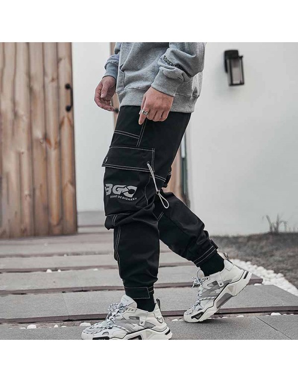 Men Fashion Casual Street Tide Alphabet Drawstring Waist Cargo Pants