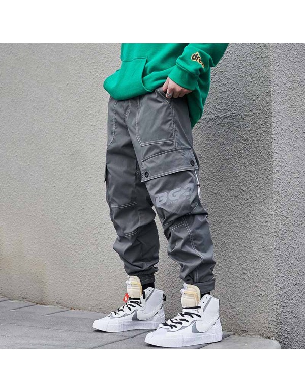 Men Fashion Casual Street Tide Alphabet Drawstring Waist Cargo Pants