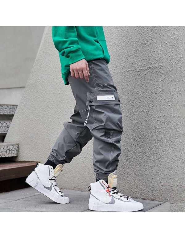 Men Fashion Casual Street Tide Alphabet Drawstring Waist Cargo Pants