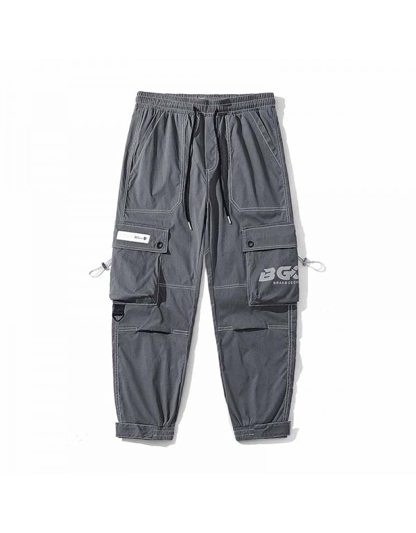 Men Fashion Casual Street Tide Alphabet Drawstring Waist Cargo Pants