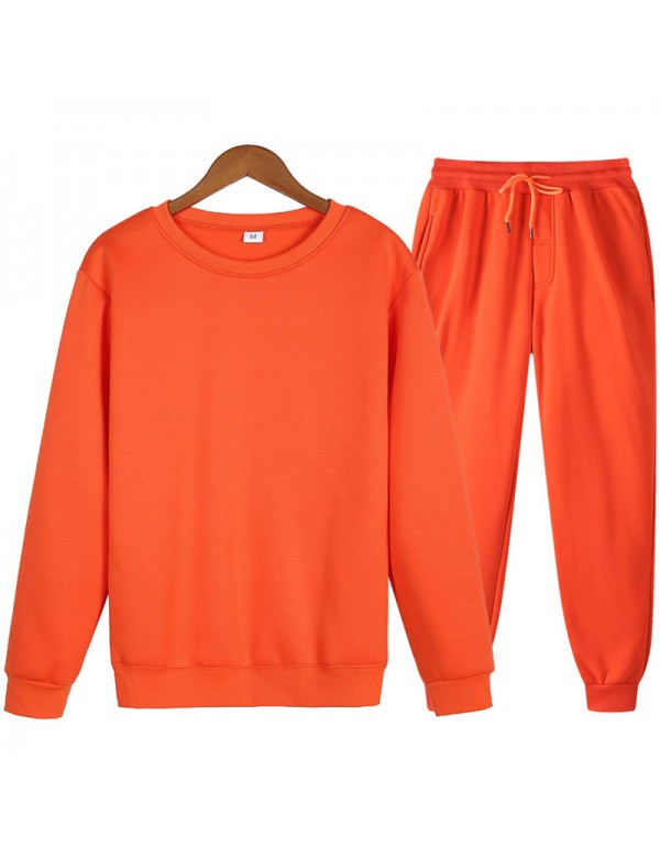 S-3XL Men Fashion Solid Color ​Long Sleeve Sweatshirt And Pants Set