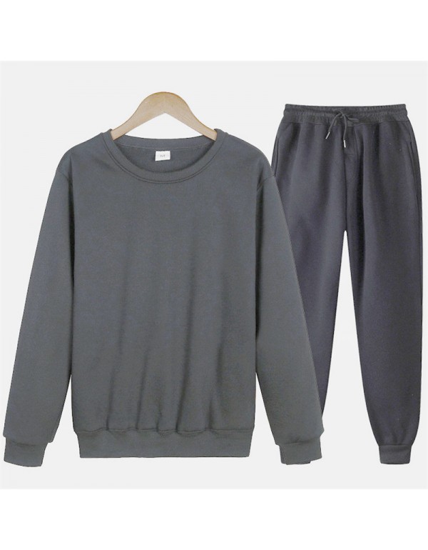 S-3XL Men Fashion Solid Color ​Long Sleeve Sweatshirt And Pants Set