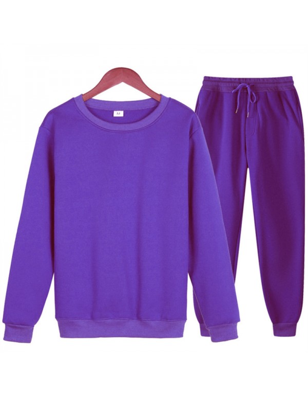 S-3XL Men Fashion Solid Color ​Long Sleeve Sweatshirt And Pants Set