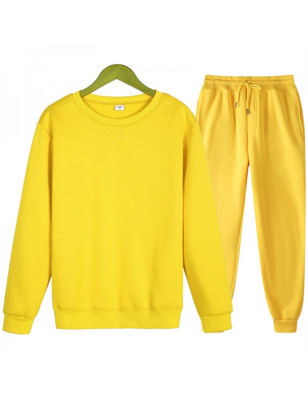 S-3XL Men Fashion Solid Color ​Long Sleeve Sweatshirt And Pants Set