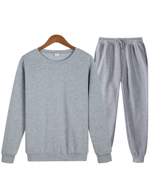 S-3XL Men Fashion Solid Color ​Long Sleeve Sweatshirt And Pants Set