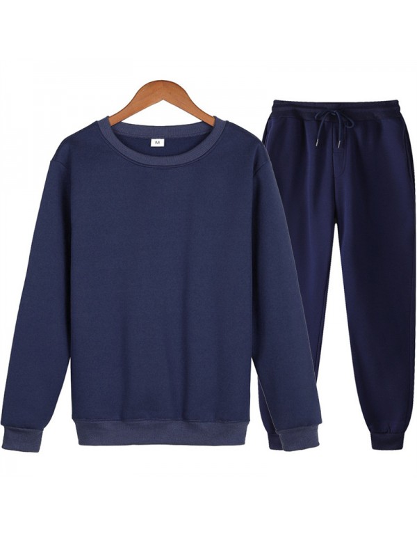 S-3XL Men Fashion Solid Color ​Long Sleeve Sweatshirt And Pants Set